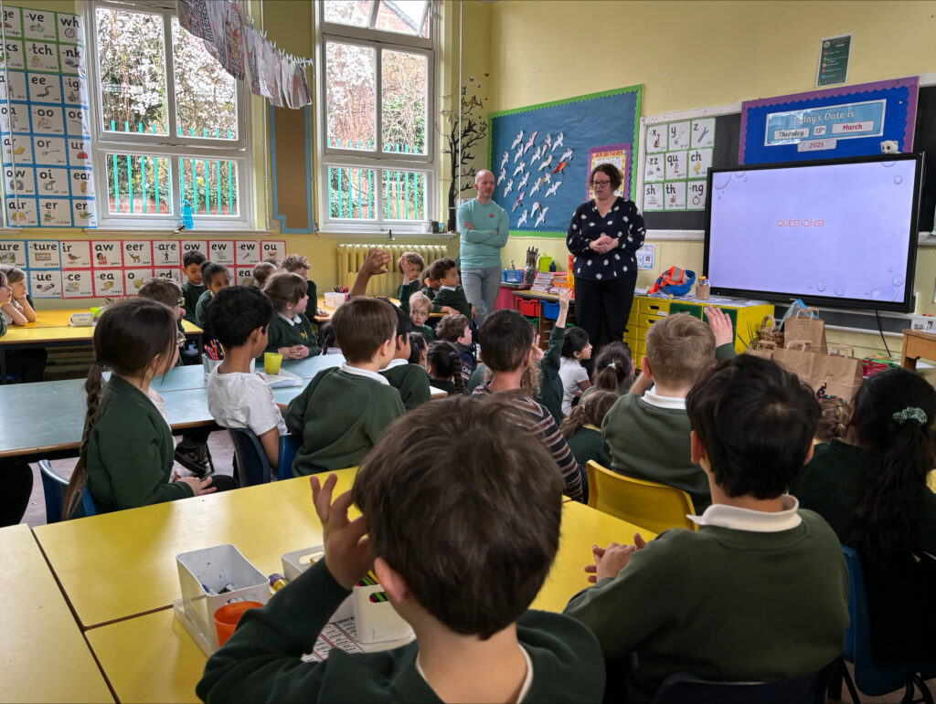 Claire Garrett engaging with Year 2 students at Victoria Park Infant School during Science Week.