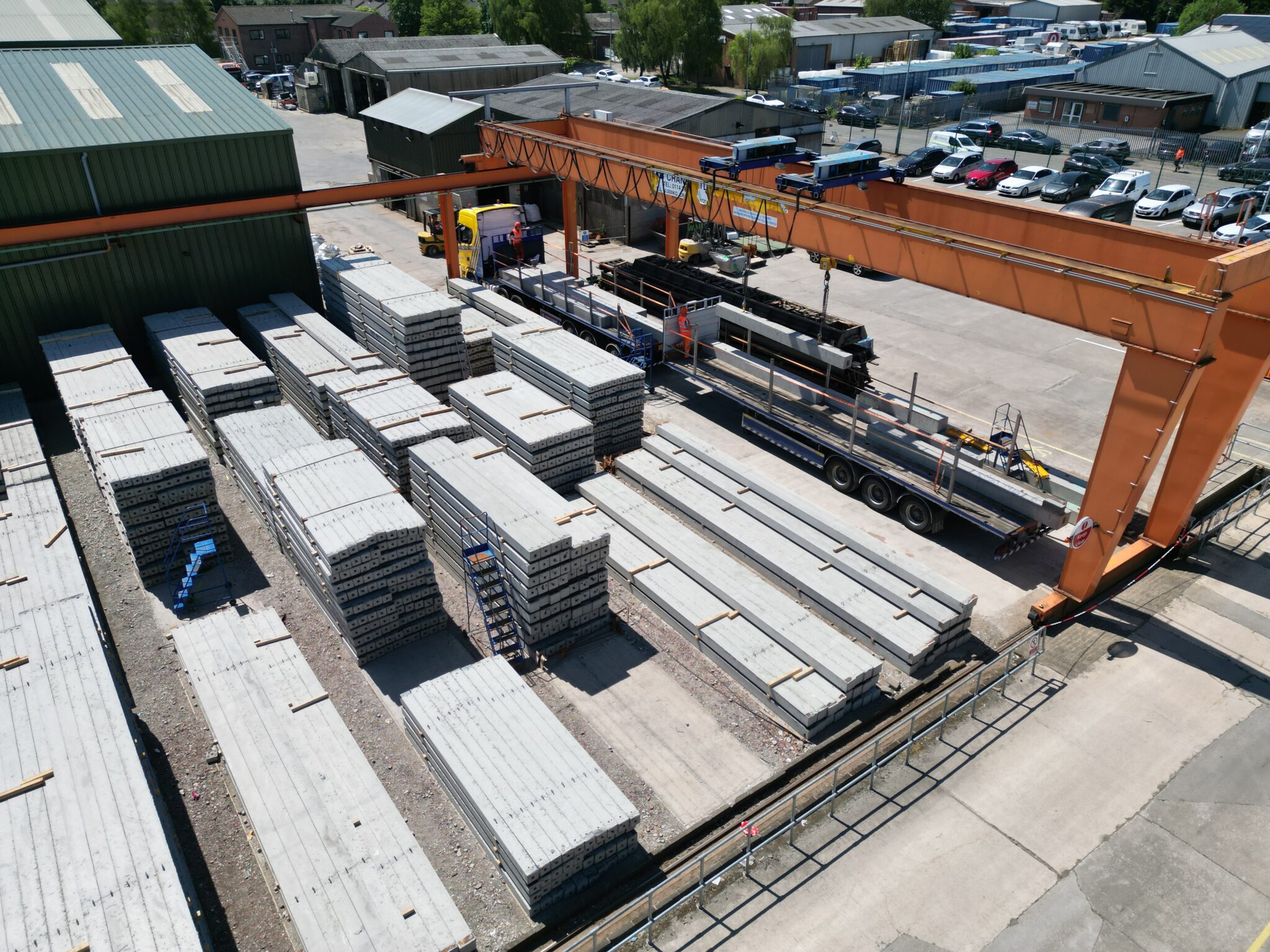 Stacks of precast concrete piles at Van Elle’s ISO-accredited facility in Nottinghamshire, ready for nationwide delivery.