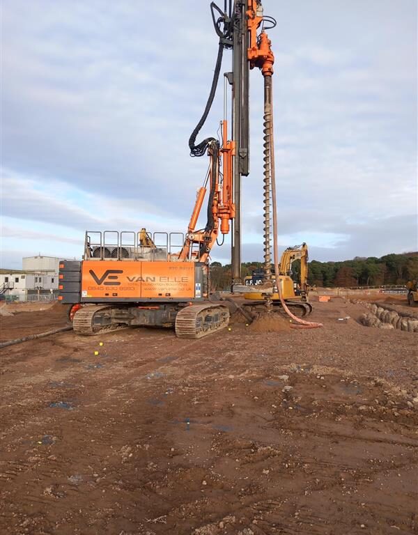 piling rig in operation at subsea cable factory site near Port of Nigg.